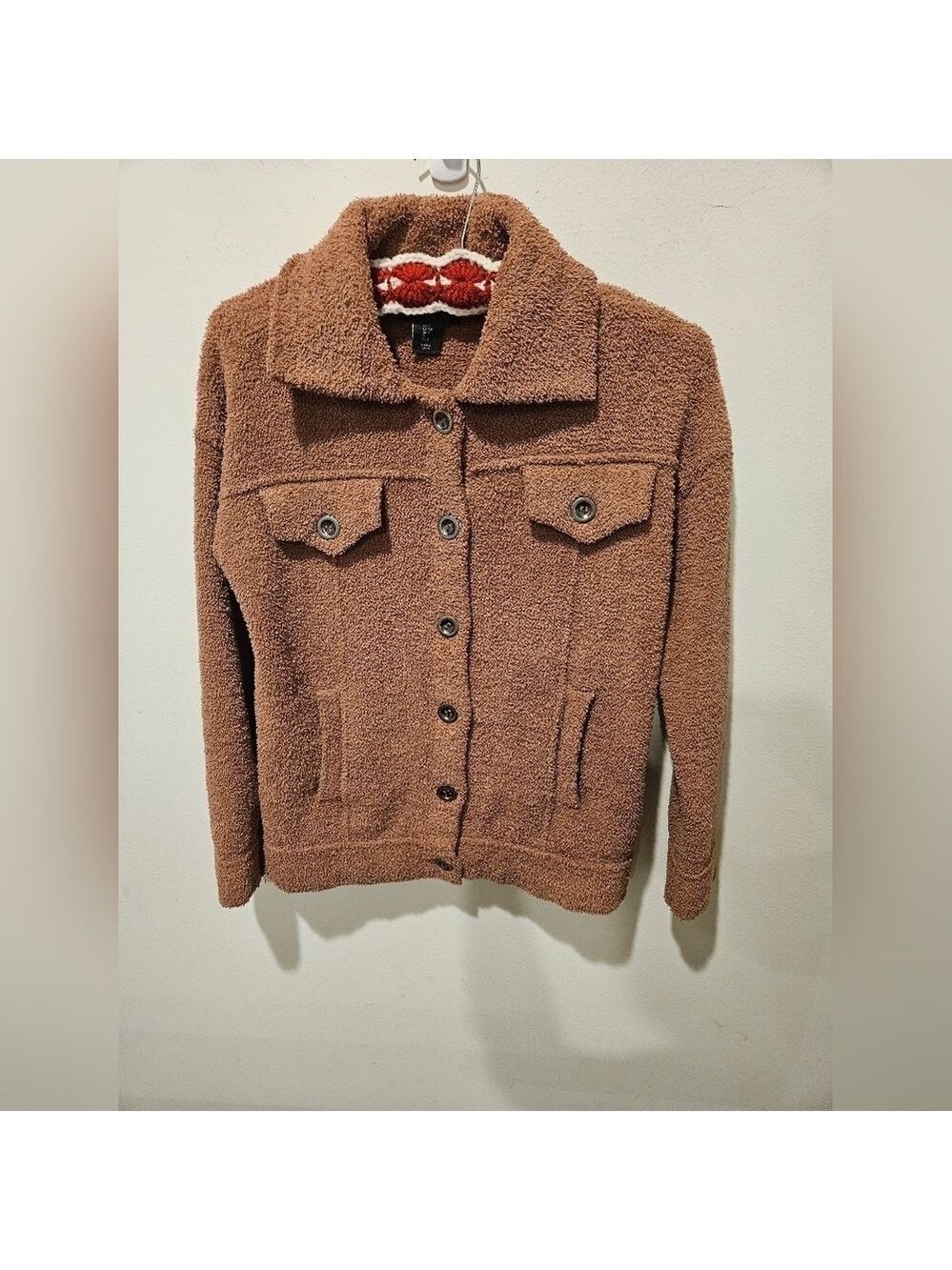 TAHARI WOMEN'S COCOA COLLARED LONG SLEEVED SOFT & COMFY TEDDY JACKET SIZE SMALL